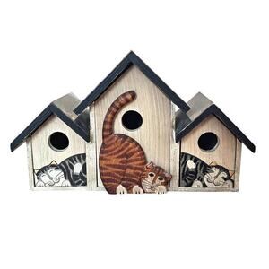 Vintage Cat Wood House Container 3 Pull Out Drawers Kitty 90s Cottage Retro